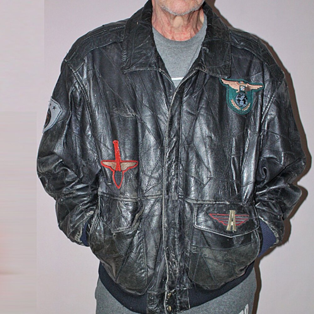 Vintage mid 70S Patchwork Leather Black Bomber Men's Jacket Size 46